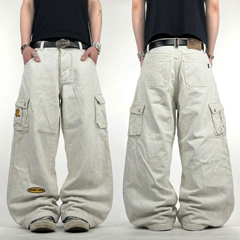 Vintage y2k grunge white cargo embroidered skater baggy pants